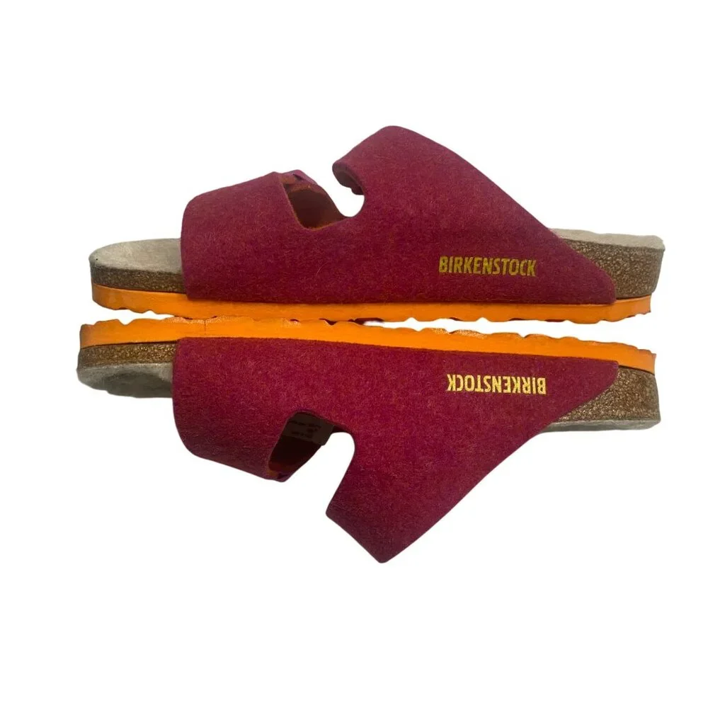 Birkenstock 37 US 6 Pink Wool Felt Sandals With Dual Adjustable Straps & Cork So - Picture 8 of 11